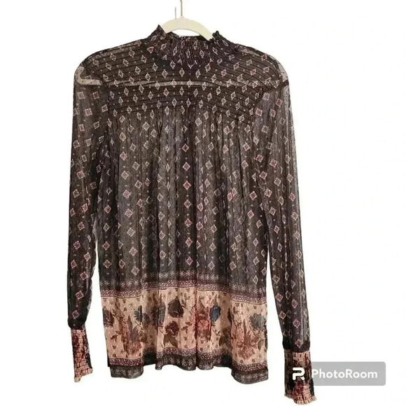 Maurices Tops - Maurices Sheer Mock Neck Blouse Women's Sz. LARGE  Floral Boho